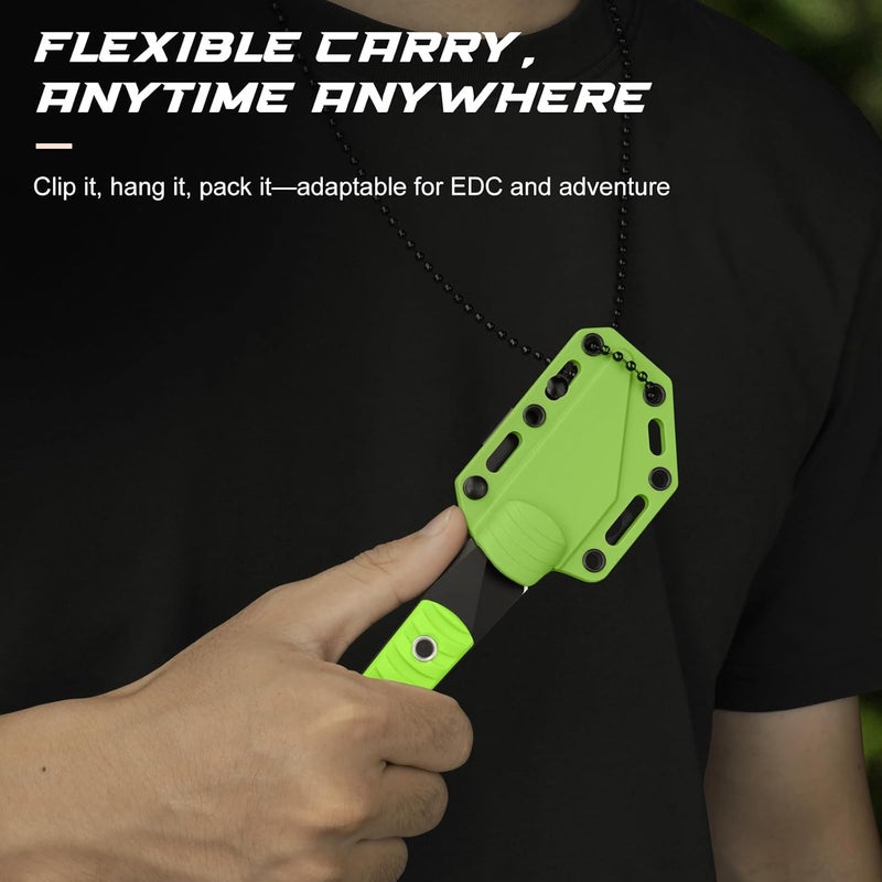 SPITZKANTE 5.79" Compact Neck Knife, Full Tang Fixed Blade Kiridashi Knife with Neon Green Sheath, 5Cr14MoV Stainless Steel, Outdoor Tool for Hiking, Camping - Image 5